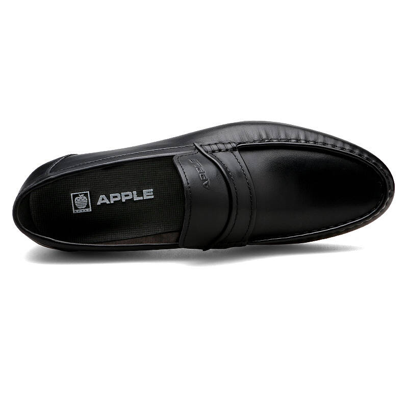 apple苹果男鞋 时尚商务休闲牛皮套脚男士皮鞋 黑色 43
