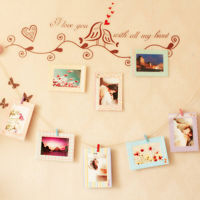 馨颜 纸质diy组合悬挂式相框相片墙 照片墙 6寸蝴蝶结8张 彩色夹子