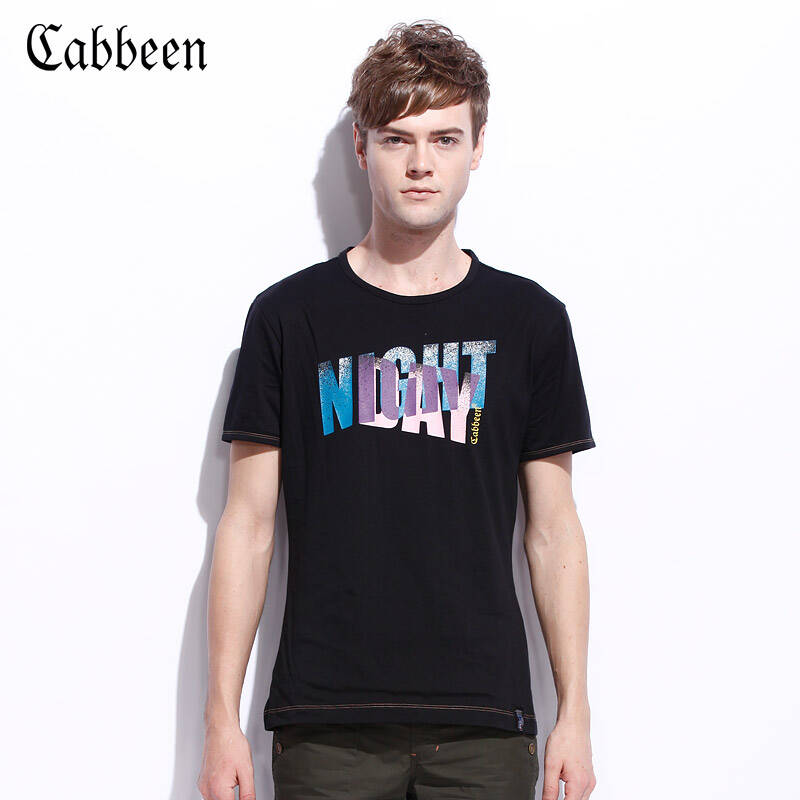 卡宾cabbeen 夏季新款 圆领纯棉字母图案男士修身短袖t恤b/3122132133