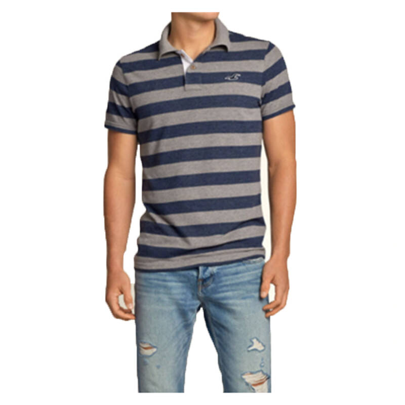 霍利斯特 hollister 男士经典海鸥商标条纹短袖保罗衫富杰特 灰色 xl