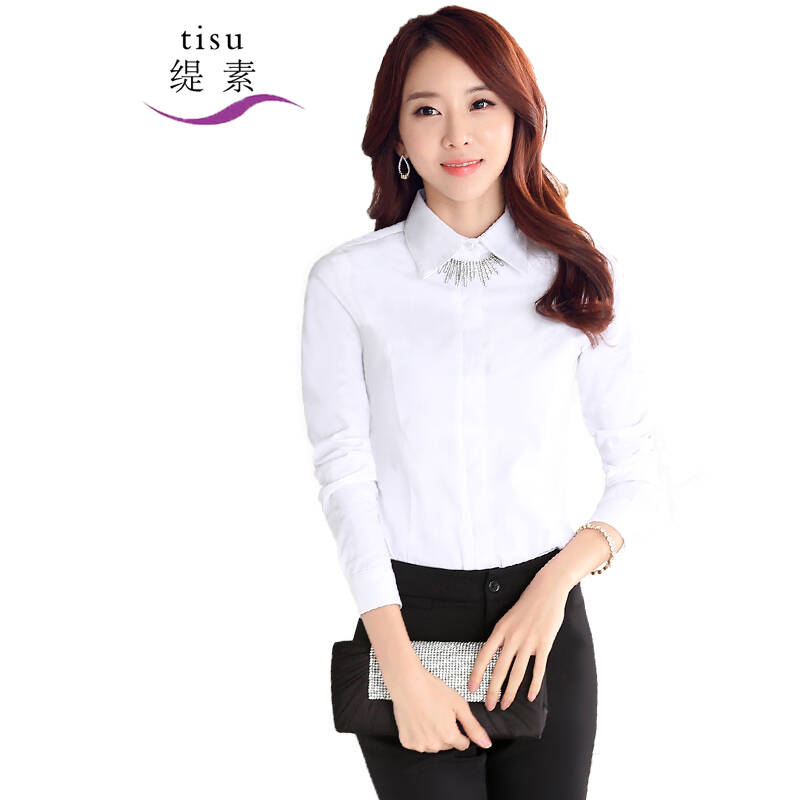 缇素tishu 2016秋季新款韩版职业长袖女装衬衫套装 xn6116 单件白色