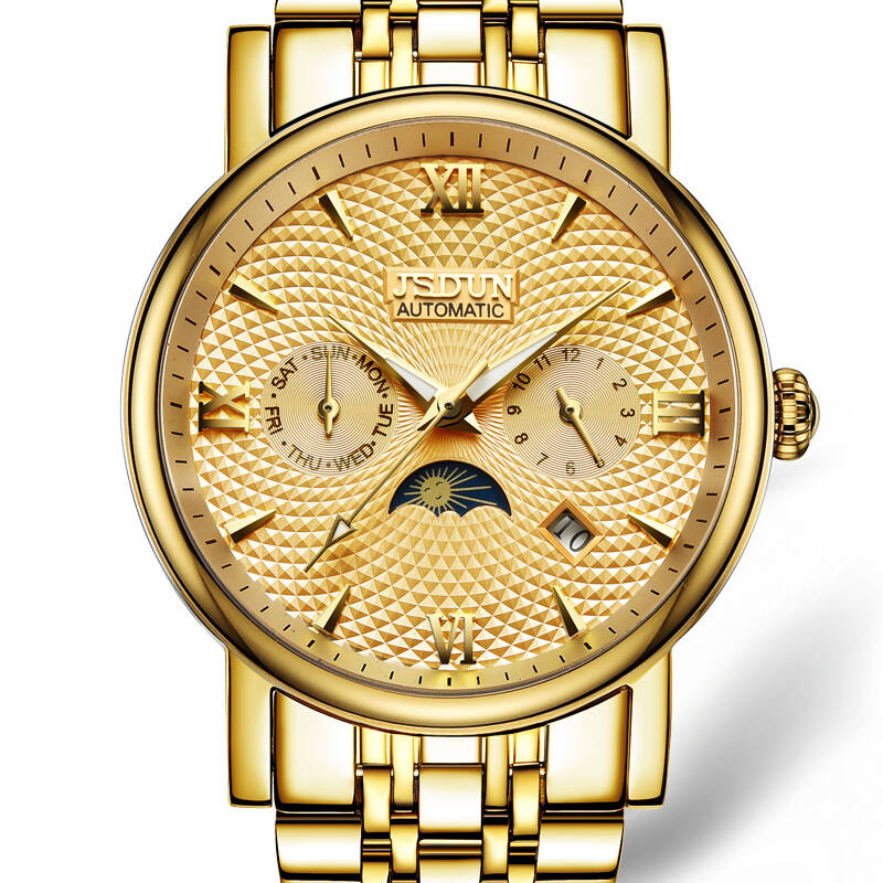 金仕盾(jsdun)手表男士机械表 全自动运动男式腕表 多功能钢带夜光