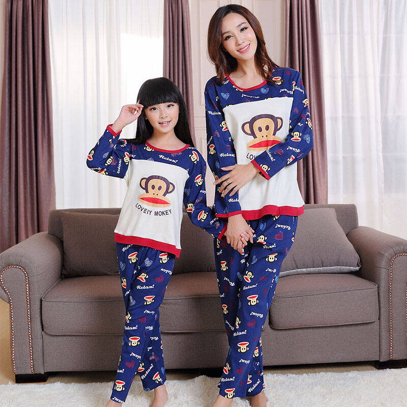 口长袖亲子睡衣可爱猴子卡通儿童全家装男女士情侣睡衣家居服套装5419