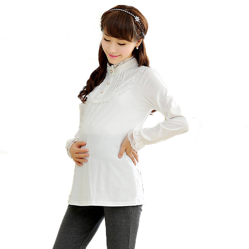 纯色长袖孕妇装 孕妇上衣 韩版秋装立领孕妇打底衫白色 白色l