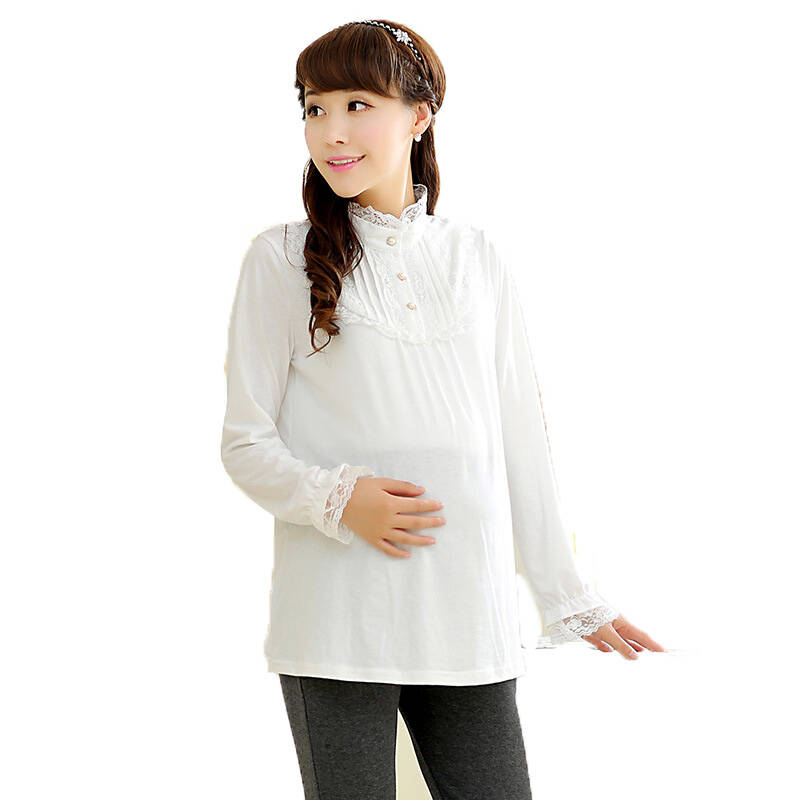 纯色长袖孕妇装 孕妇上衣 韩版秋装立领孕妇打底衫白色 白色l