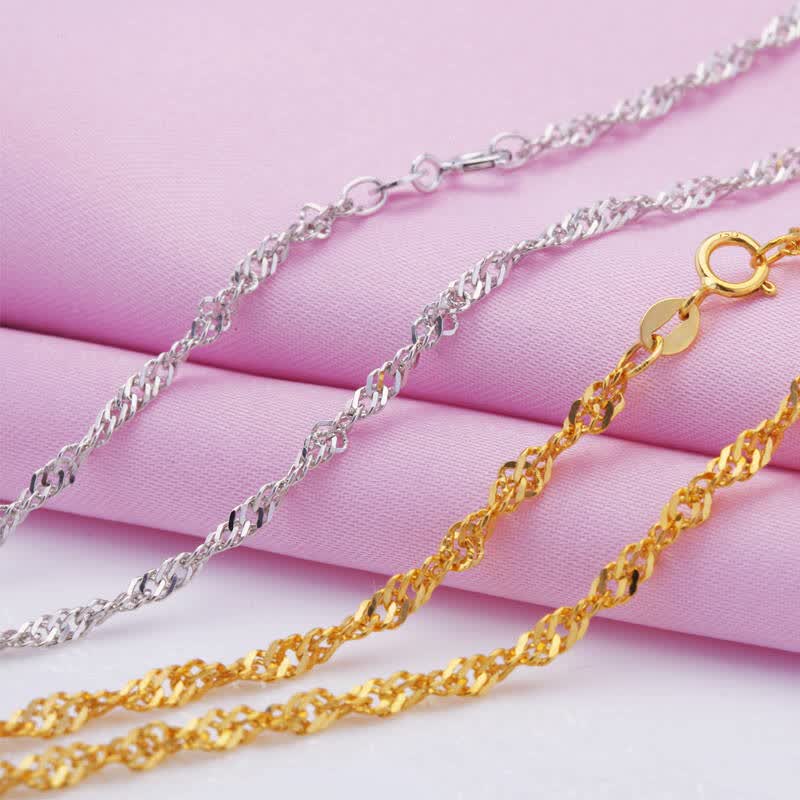 川港珠宝 黄金项链 18k金女款锁骨链 双水波纹毛衣链 情人节礼物 18k
