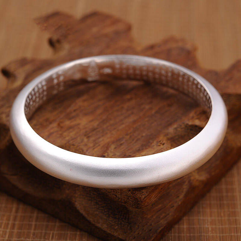 百年宝诚 银手镯心经光面磨砂银镯子银闭口空心银镯子送妈妈礼物银色