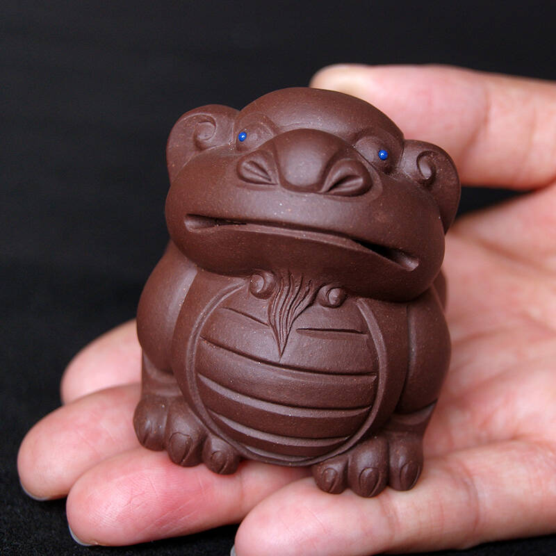 三义成 宜兴原矿紫砂茶宠微雕名家舞狮人张爱成摆件五虎上将茶道周边