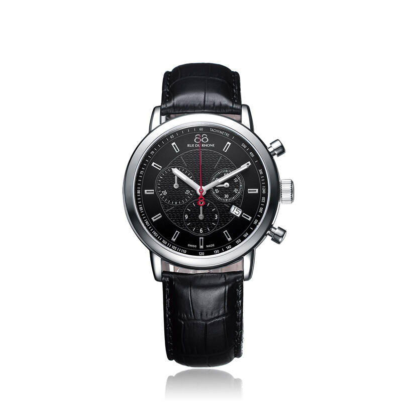 宇路表(88 rue du rhone)黑色8形纹表盘黑色时标石英男表87wa120048