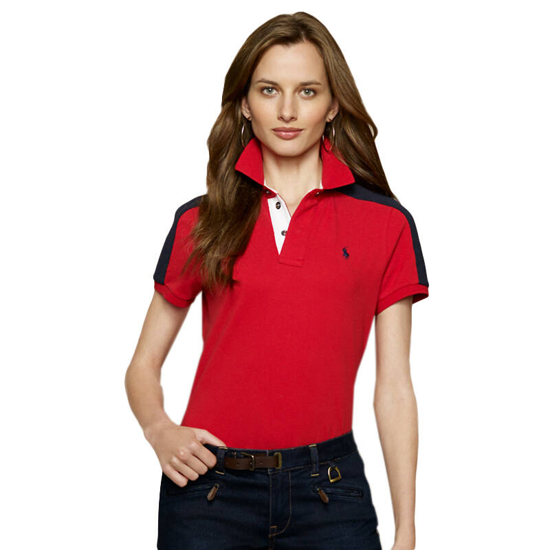 保罗polo ralph lauren 经典款女款 短袖t恤 polo衫 红色插肩小马标