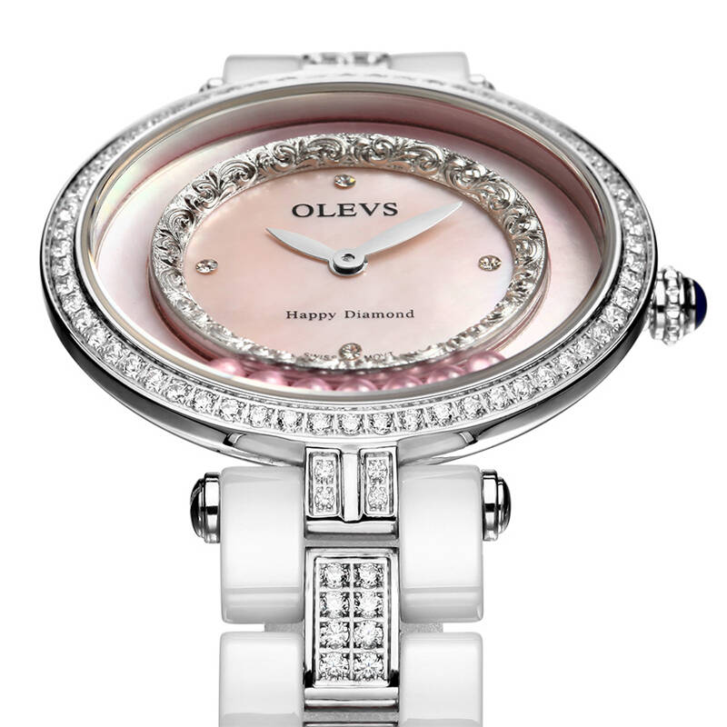 欧利时(olevs)高端定制幸运水晶名品浮雕花纹陶瓷女表 l138 l138白