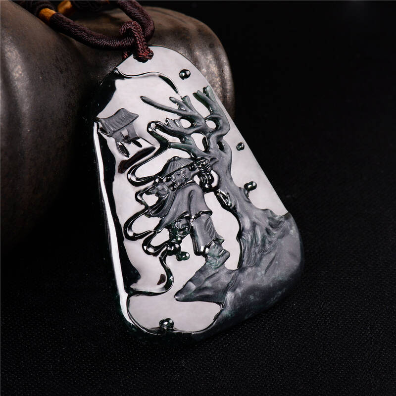 如水珠宝 天然a货老坑冰种墨翠雪花木那料风雪夜归人 吴清华作品