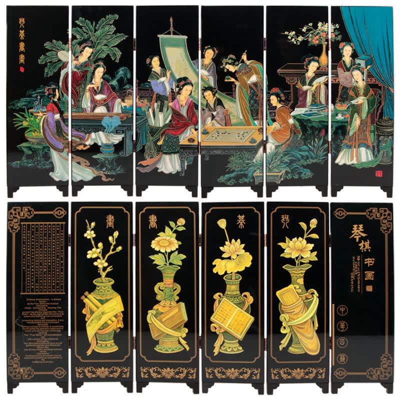 点魅 中国平遥推光漆器仿古小屏风摆件 特色出国外事礼品送老外 琴棋