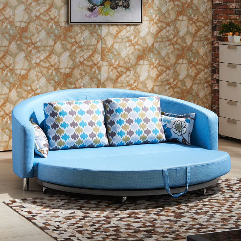 圆沙发床可折叠沙发 多功能折叠布艺半圆床双人沙发床 公主圆床 浅