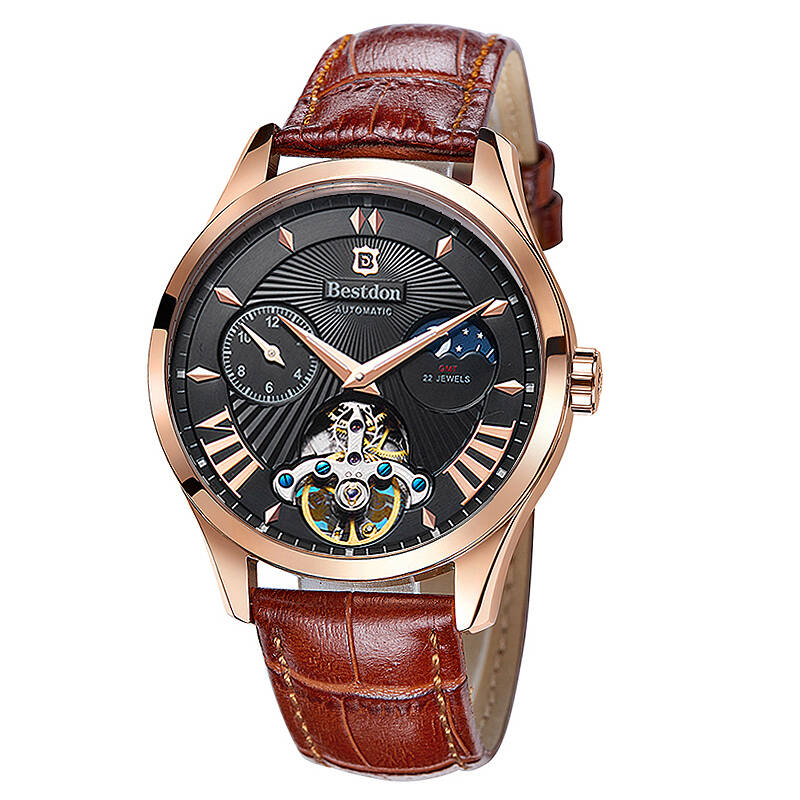 邦顿(bestdon)机械表男士陀飞轮镂空全自动手表 男款三眼大表盘夜光