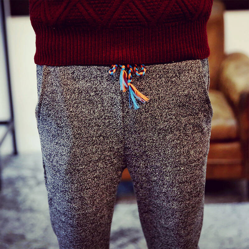 2015秋冬款男士松紧腰时尚针织休闲裤加大码潮男修身毛线长裤青年大号
