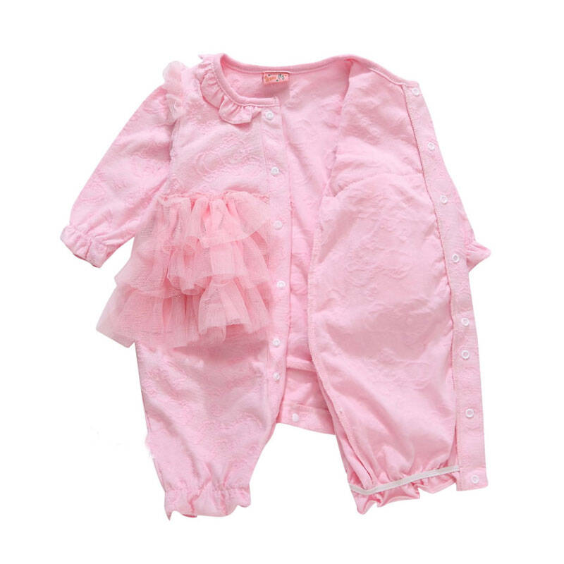 蛋糕裙满月服百天女宝宝衣服0-6个月婴儿连体衣 粉色短袖 59cm领标3-6