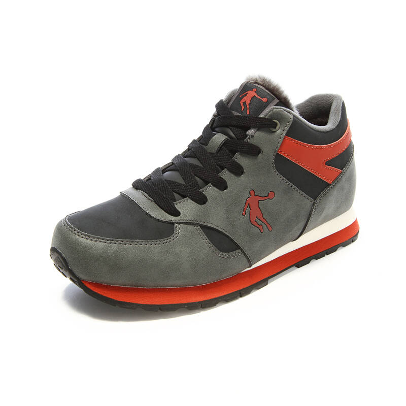 乔丹男鞋休闲鞋 冬季加绒保暖运动鞋棉鞋棉靴 岩石灰/红桦色 44.