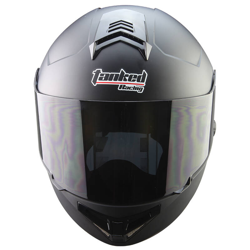 tanked racing/坦克头盔t270摩托车揭面盔炫酷双镜片头盔 亚黑蓝牙款