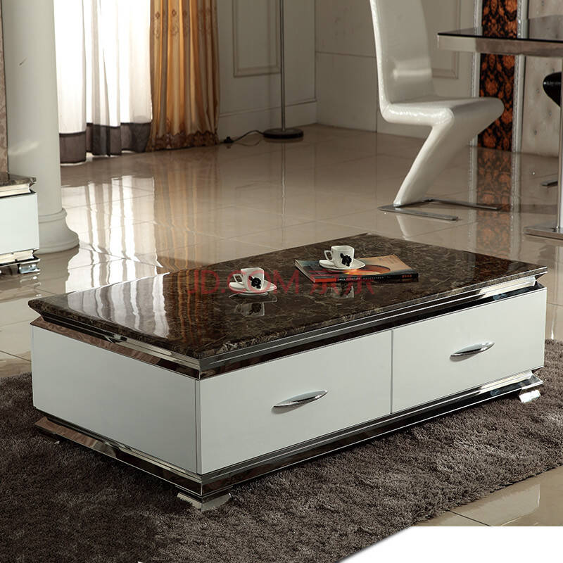 大理石茶几 现代 客厅不锈钢茶几 电视柜组合 台面可定制 白色整装