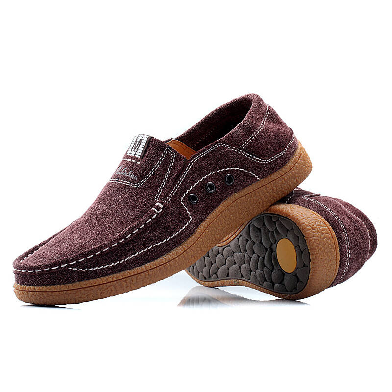 木林森(mulinsen)男鞋磨砂男士休闲鞋潮流套脚懒人鞋240017 红棕 38