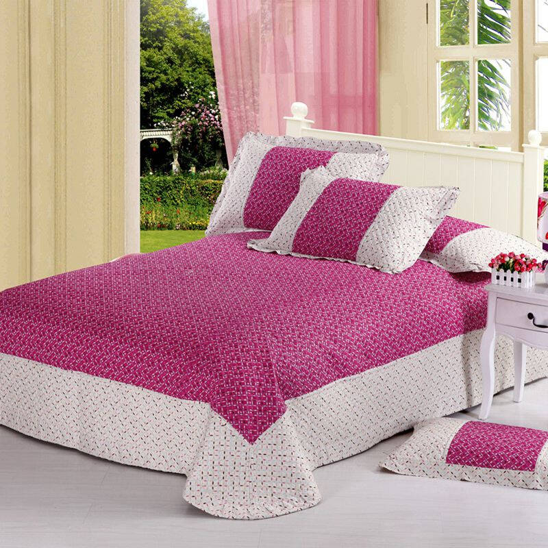 欣纯家居 全棉斜纹绗绣夹棉床盖单人床双人床 床上用品 唯美红 床盖