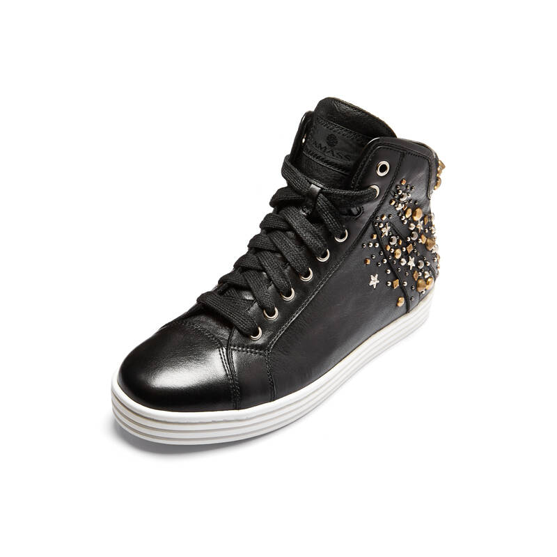 哥弟新款星河铆钉牛皮内增高休闲鞋910097 黑白 39