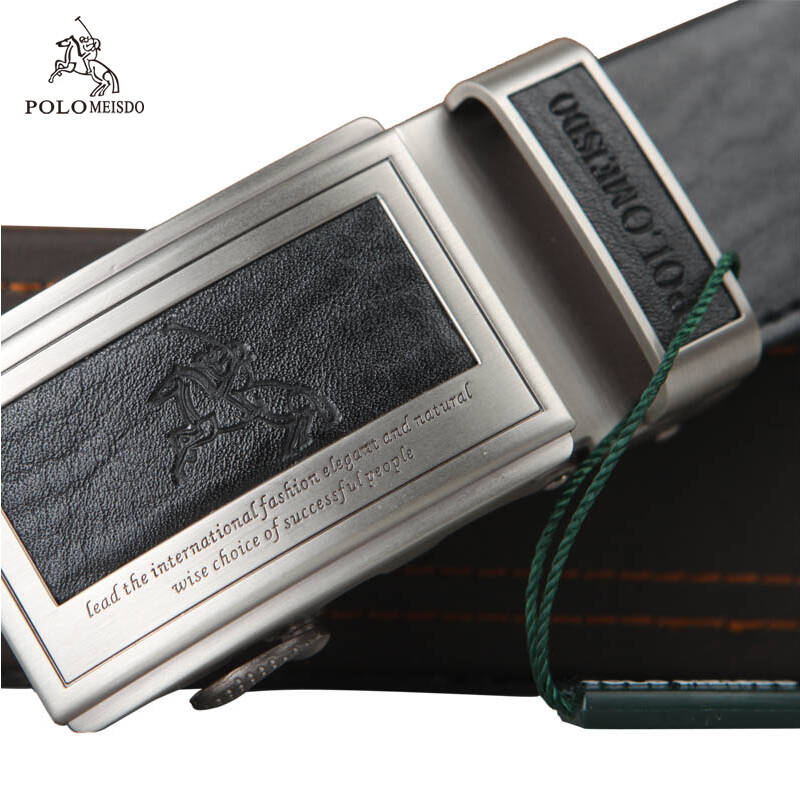 polomeisdo英国保罗整张牛皮对折男士皮带 真皮自动扣软牛皮腰带