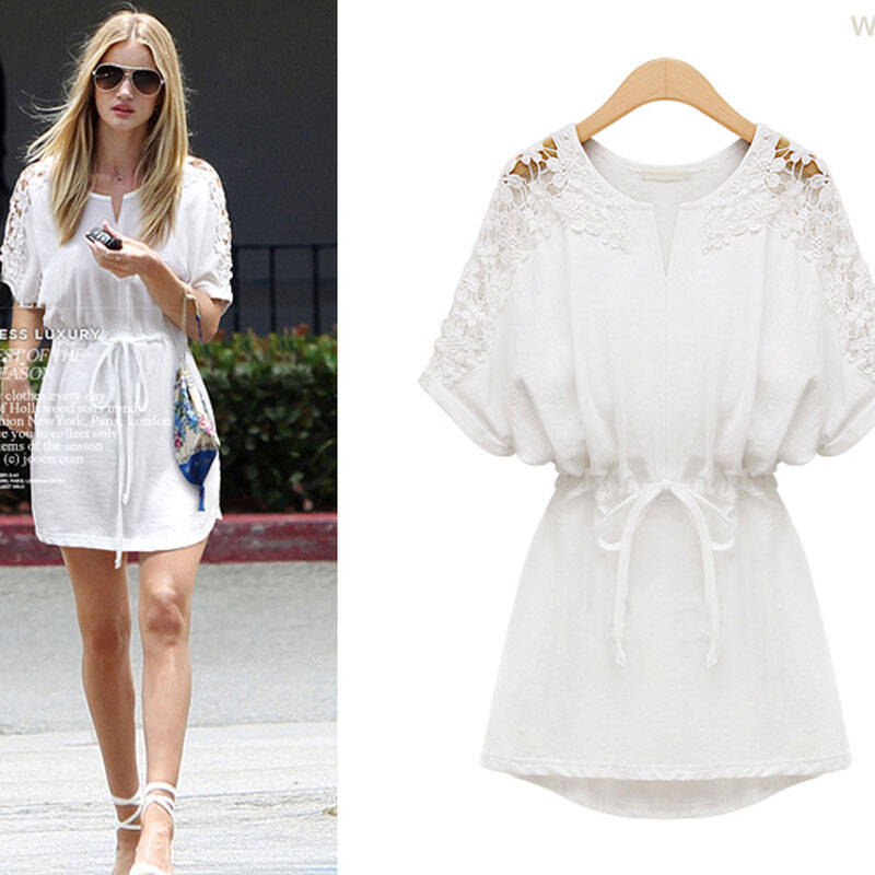 赫尔美斯2014欧美大码女装夏装新款热卖胖mm显瘦短袖加肥加大码钩花