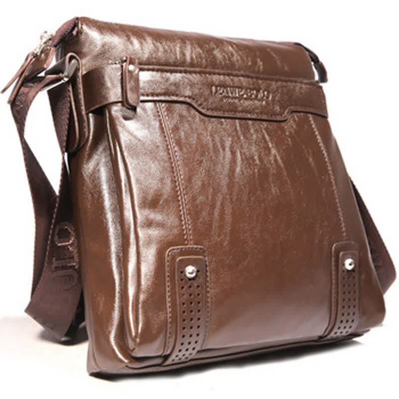 伦威保罗lenwebolo男士单肩包商务休闲男包时尚男款斜挎包1166-2 咖色