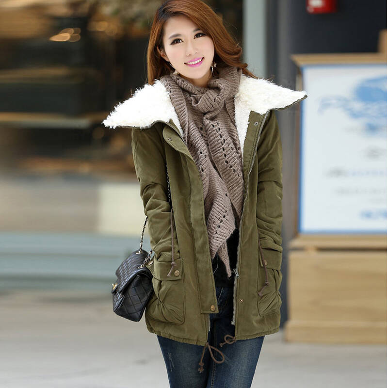 堡戈儿 秋冬韩版女装棉服大码中长款棉衣外套冬装羊羔绒女 收腰 ao2