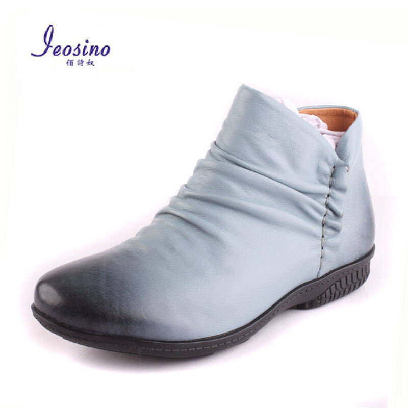 佰诗奴女鞋2015秋季真皮休闲鞋高帮低跟平底擦拉链单鞋子3559503 黑色