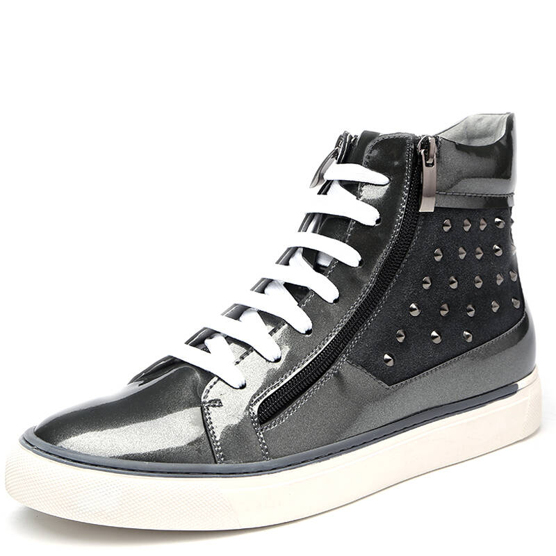 亚洲人(yazhouren)男士亮皮高帮系带运动皮鞋 b8612241 银灰色38码