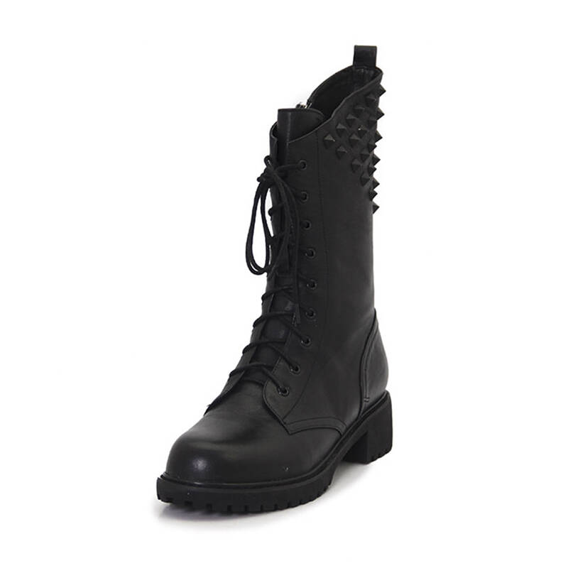 2016 迪尼莎专柜正品 秋季新款牛皮系带马丁靴女靴女鞋20758 黑色 38