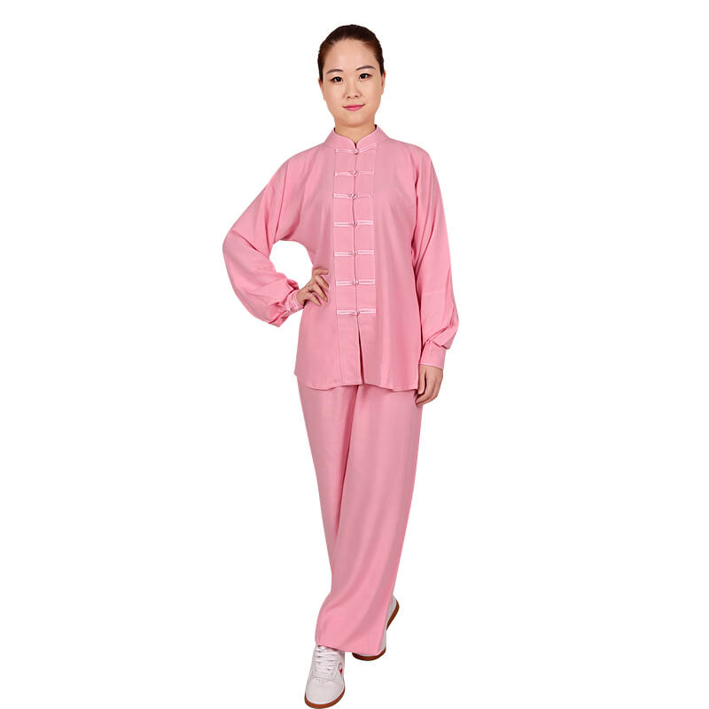 山人运动太极服棉亚麻晨练武术服练功服男女款 粉色 女款双色扣 s