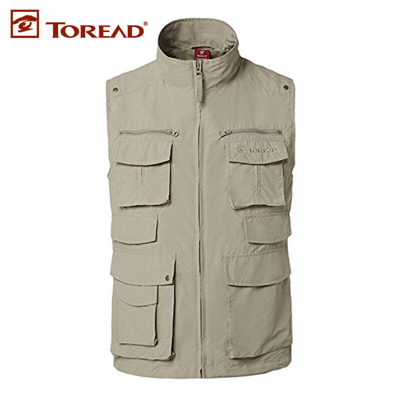 toread/探路者春夏新款 男式多功能背心 马甲 tafc81512 卡其 m