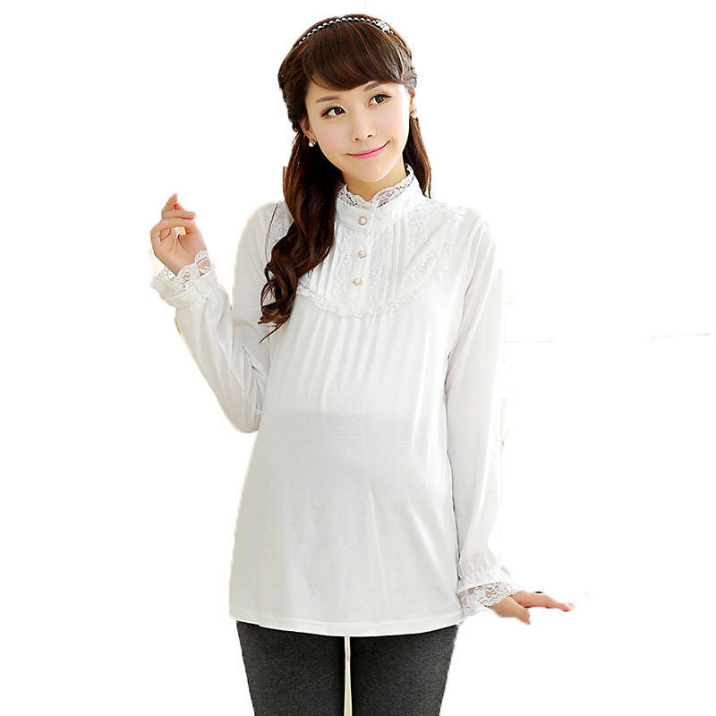 纯色长袖孕妇装 孕妇上衣 韩版秋装立领孕妇打底衫白色 白色l