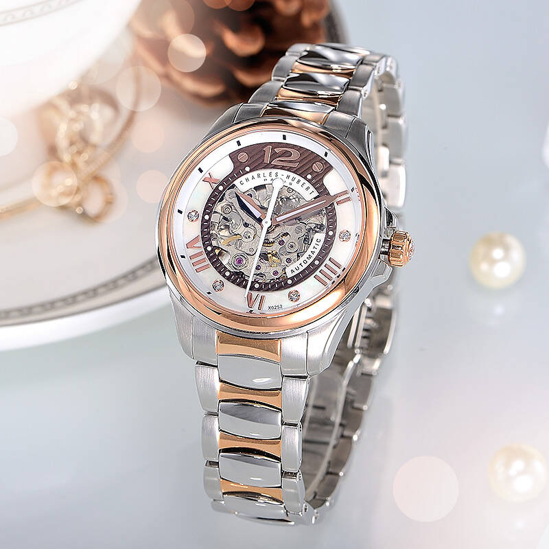 查尔斯宝 charles-hubert 女表手表全自动机械表女士手表防水钢皮带