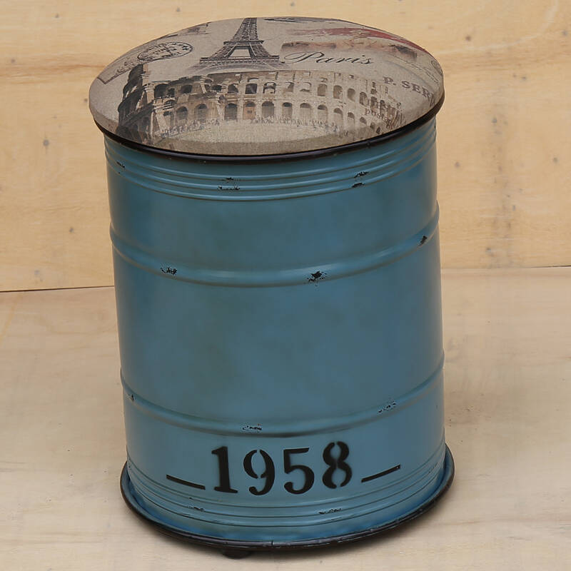 美式乡村工业风欧式做旧仿古铁皮凳子储物凳休闲会所酒吧装饰矮凳