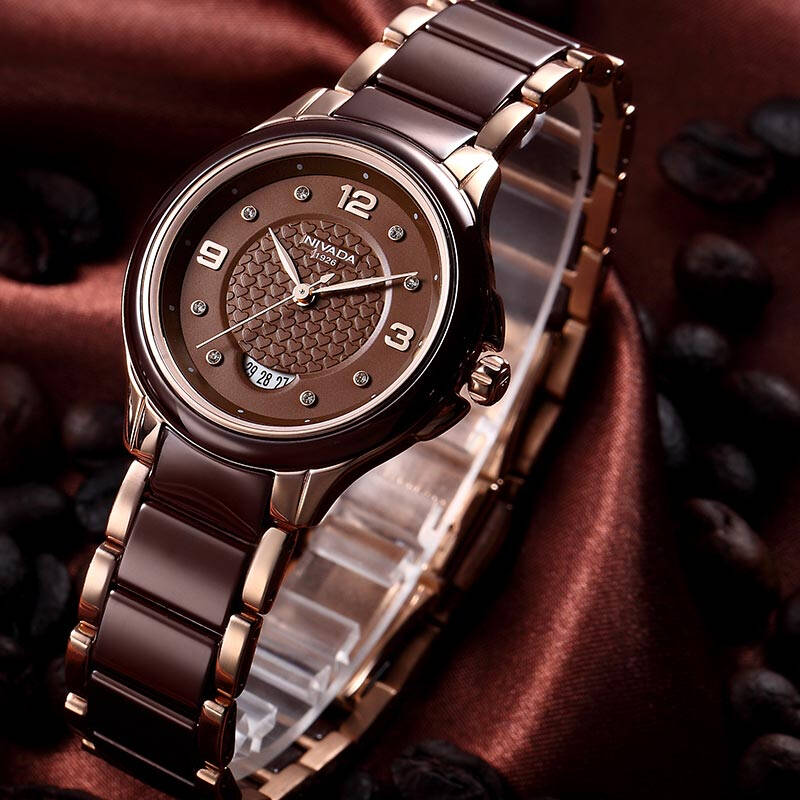尼维达(nivada)手表简洁时尚陶瓷石英机芯女表咖啡lq8001-464652