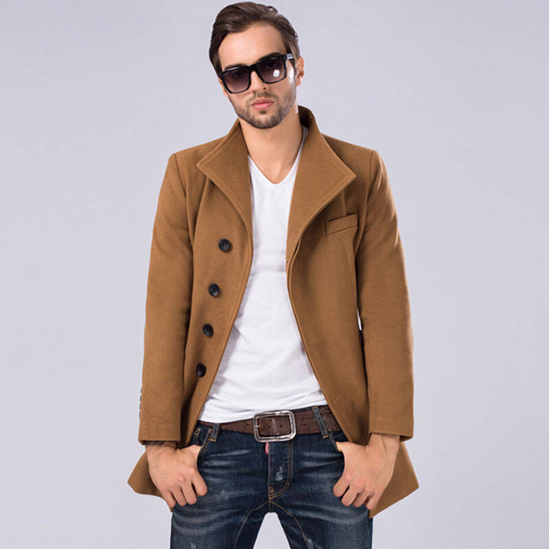 丹杰仕男装2015秋冬新款毛呢大衣男士呢大衣韩版修身羊毛呢子大衣外套