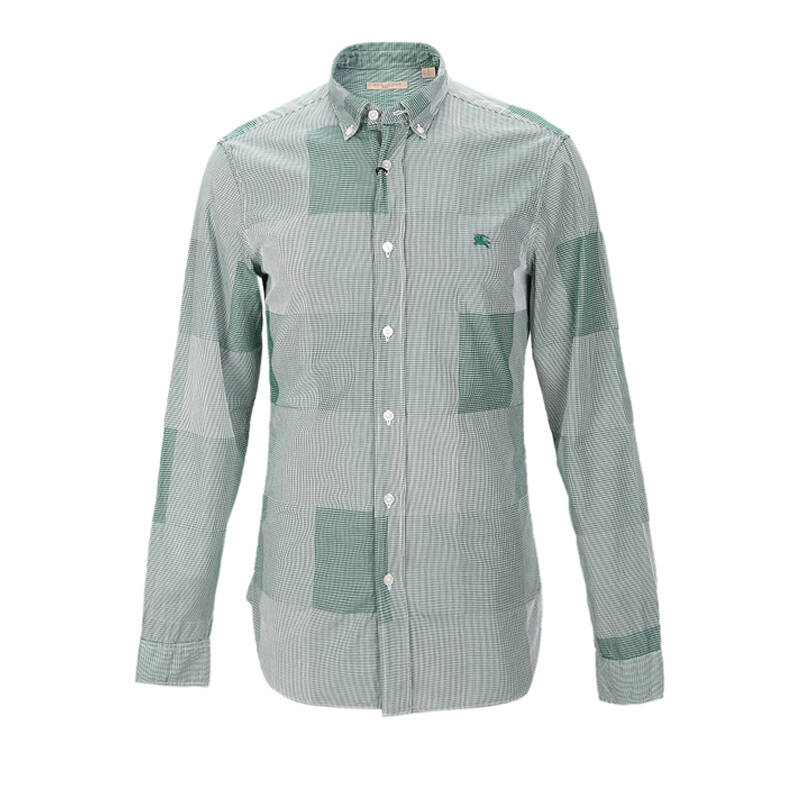 burberry巴宝莉brit系列纯棉时尚细格纹男士长袖衬衫 绿色 s