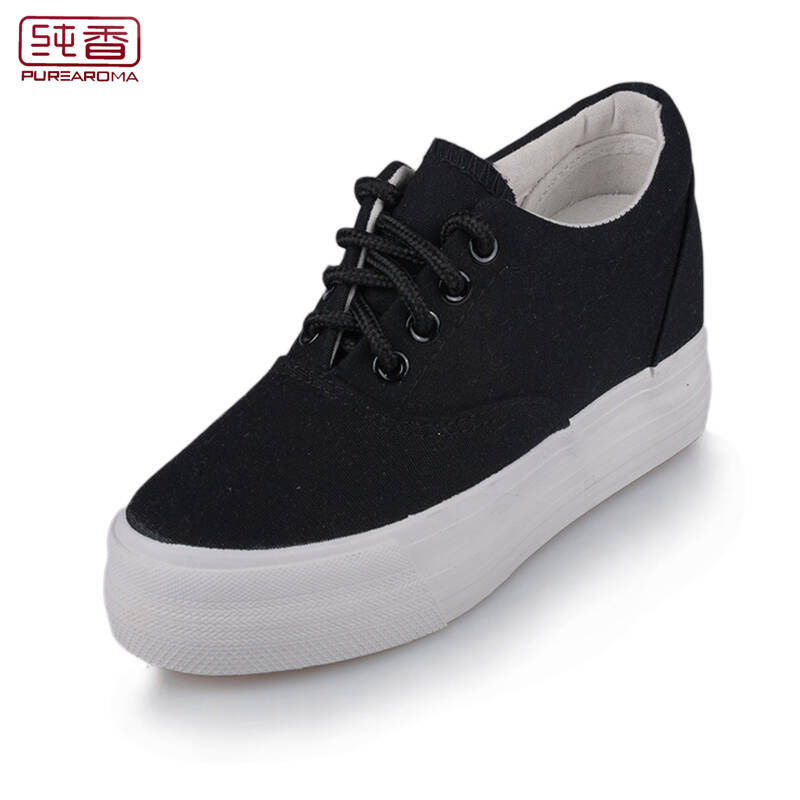 韩版新款帆布鞋 女款 低帮系带厚底松糕跟帆布鞋 内增高帆布鞋008283