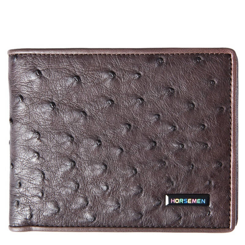海森梅尔horsemen 鸵鸟皮男士钱包 真皮短款多卡位男式钱夹610101 啡
