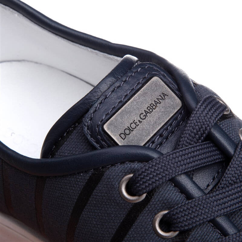 dolce&gabbana( 杜嘉班纳) 男士深蓝色帆布条纹平底系带休闲鞋 cs1152