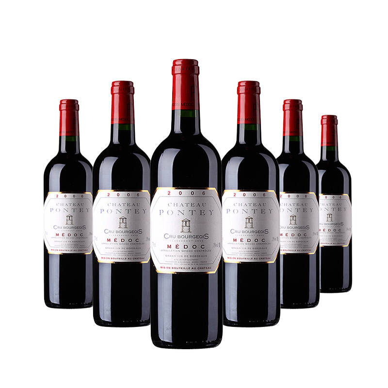 庞迪堡pontey红葡萄酒2006 法国原瓶进口红酒 波尔多干红750ml 6瓶装