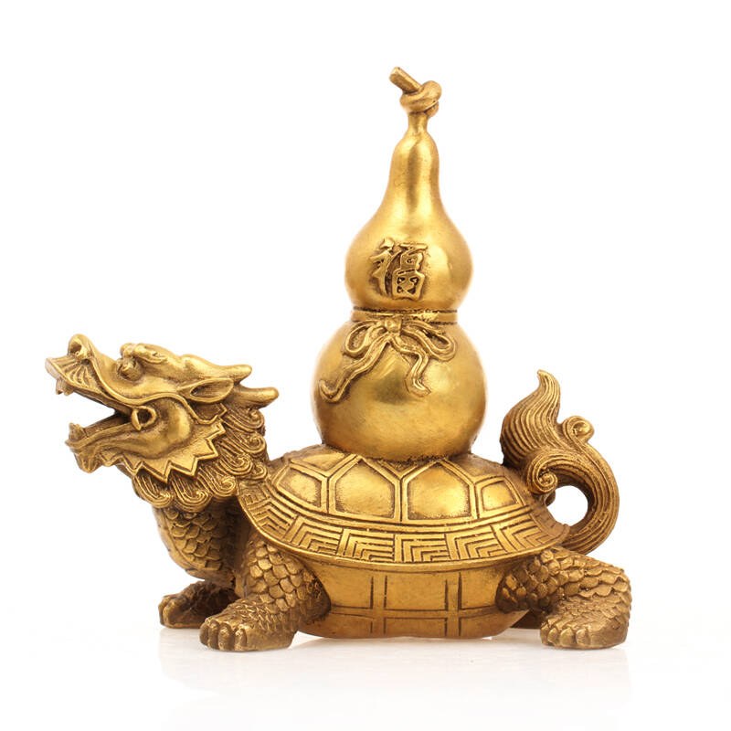 聚缘阁 开光风水 黄铜龙龟葫芦摆件 镇宅聚财 祛病消灾化天斩煞 小号
