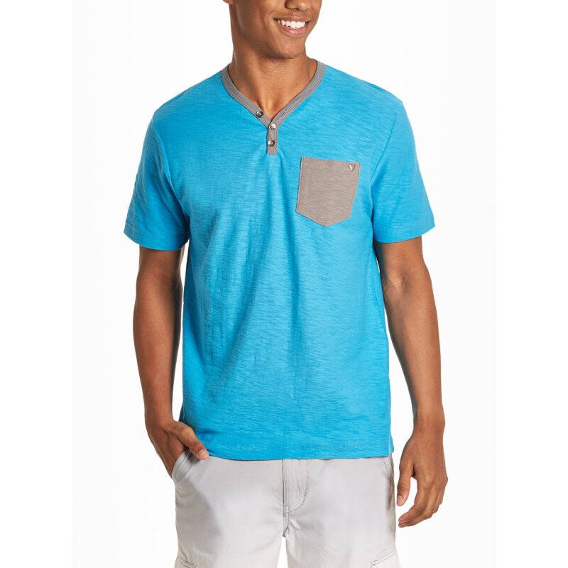 guess 盖尔斯 男士纯棉v领短袖t恤 蓝色 l