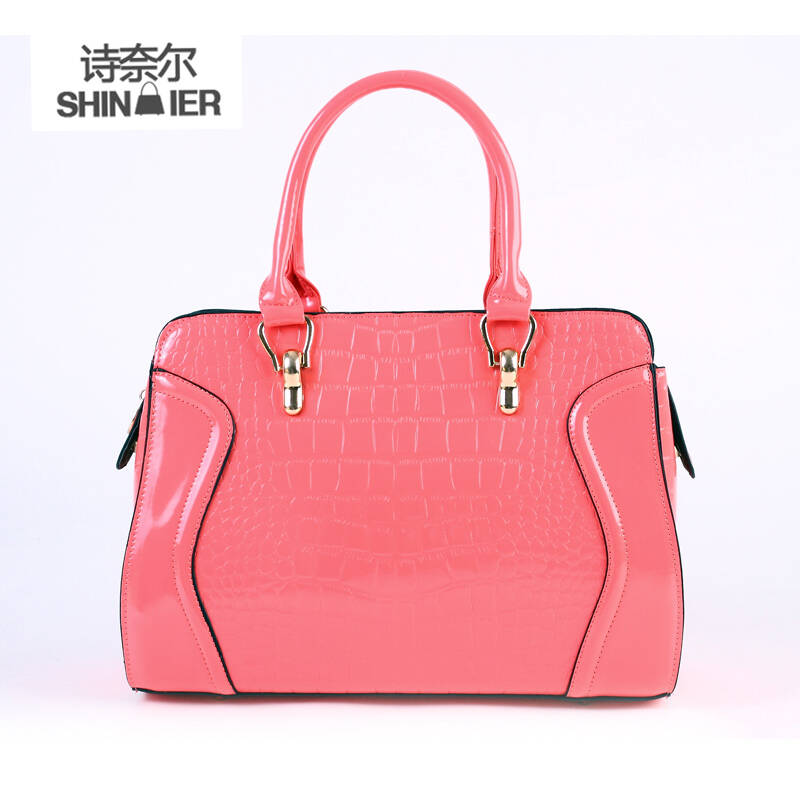 诗奈尔shinaier新款热卖漆皮鳄鱼纹单肩斜跨女士包包n109 西瓜红色