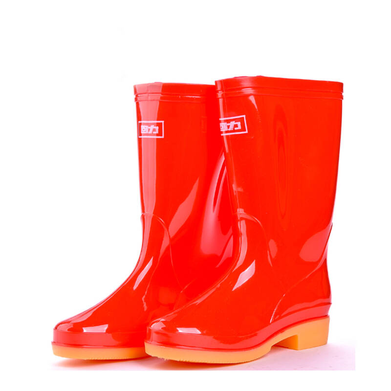 中高筒雨靴 女款套鞋 防滑牛筋底雨鞋 水鞋套鞋 13813中帮红色 37